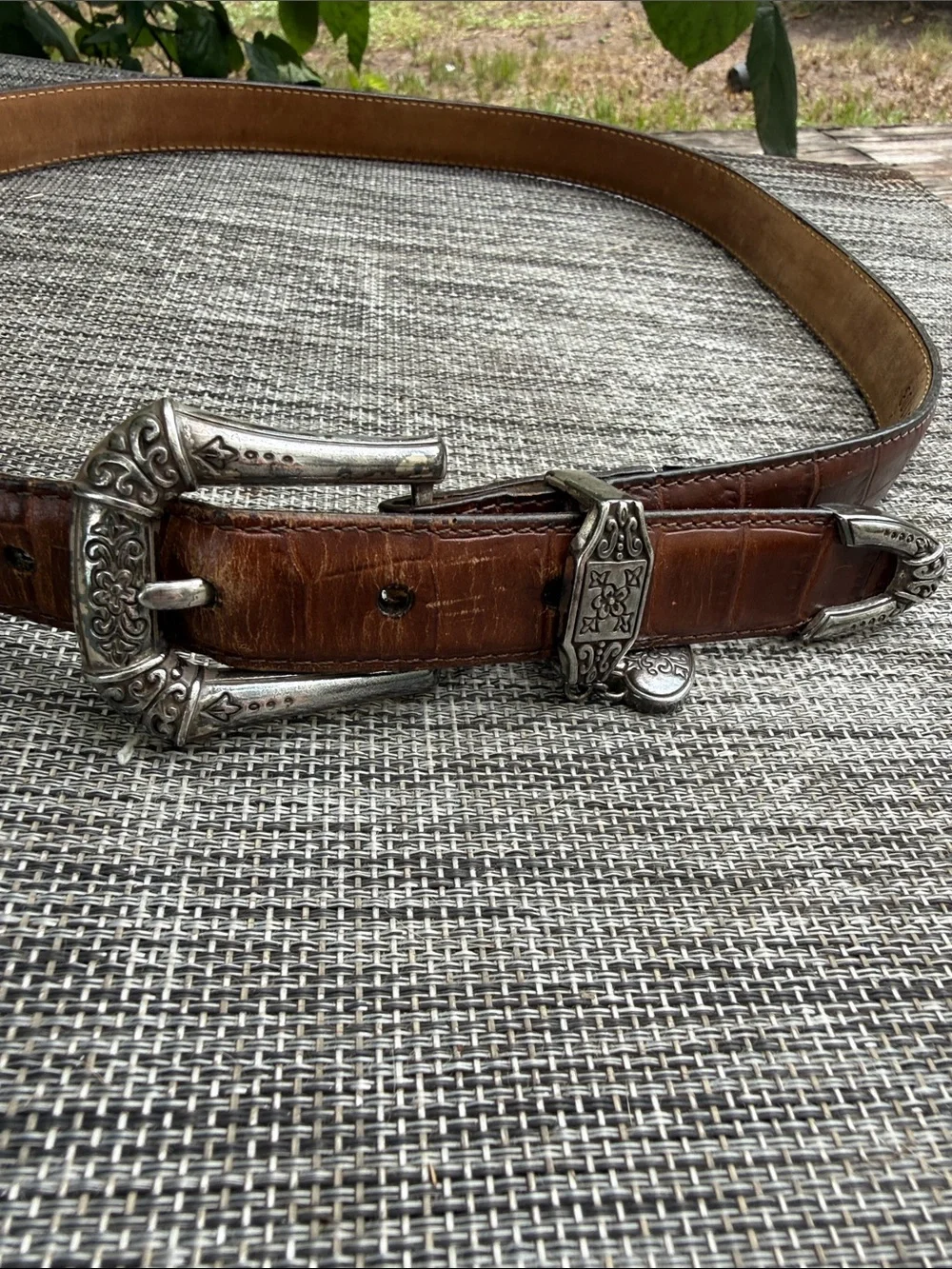 Brighton Brown Leather Belt with Silver-Tone Decorative Buckle